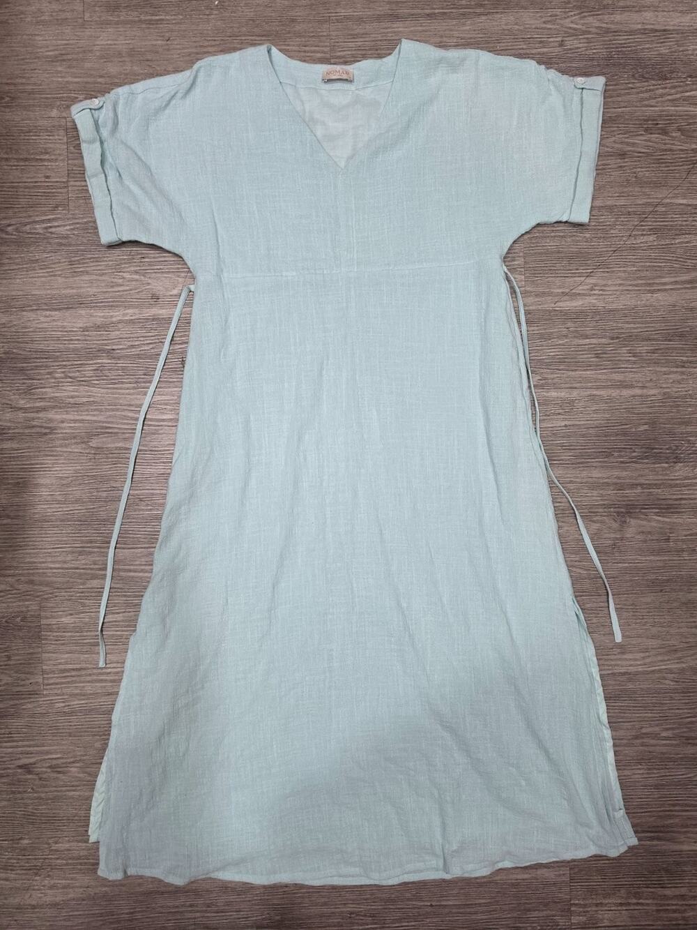 Nomad The Label Size M Green 100% V-Neck Side Tie Midi Dress Cuffed